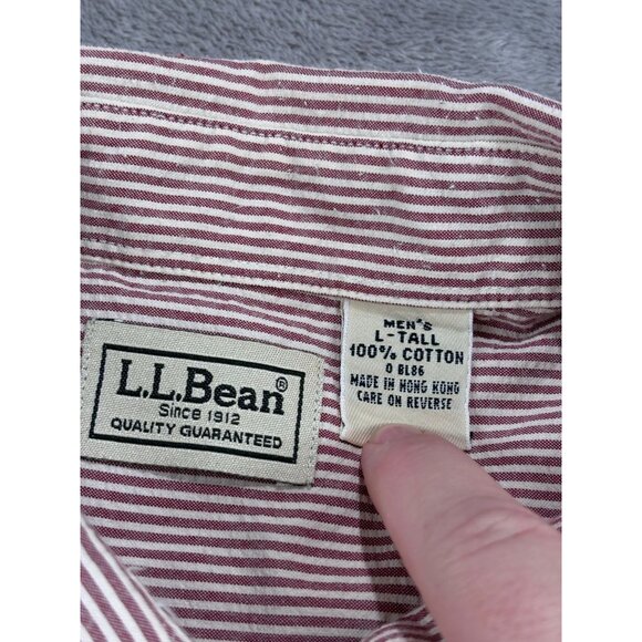 L.L. Bean Seersucker Shirt Mens L Tall  Red & White Striped Button-Down - Picture 3 of 7